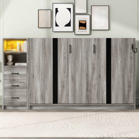 Twin Size Murphy Bed with Drawers and LED Light
