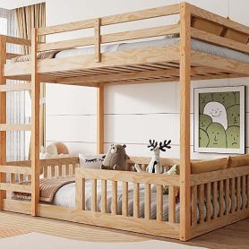 Full over Full Wood Bunk Bed with Ladder and Guardrails 28 Full over Full Wood Bunk Bed with Ladder and Guardrails