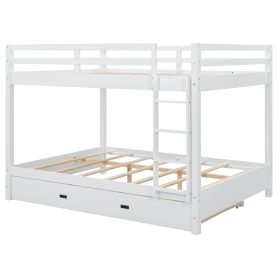 Wood Queen Size Bunk Bed with Ladder and Trundle