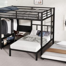 Metal Queen Over Twin Bunk Bed With Built-in Wardrobe, Trundle, Foldable Desk, Ladders 25 Metal Queen Over Twin Bunk Bed With Built-in Wardrobe, Trundle, Foldable Desk, Ladders