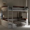Queen Size Wooden Bunk Bed with Built-in Shelves, Storage Box, LED Light and USB Charging Station