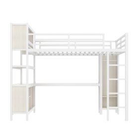 Metal Queen Size Loft Bed With Wardrobe, L-shaped Desk, Storage Cubes And Shelve