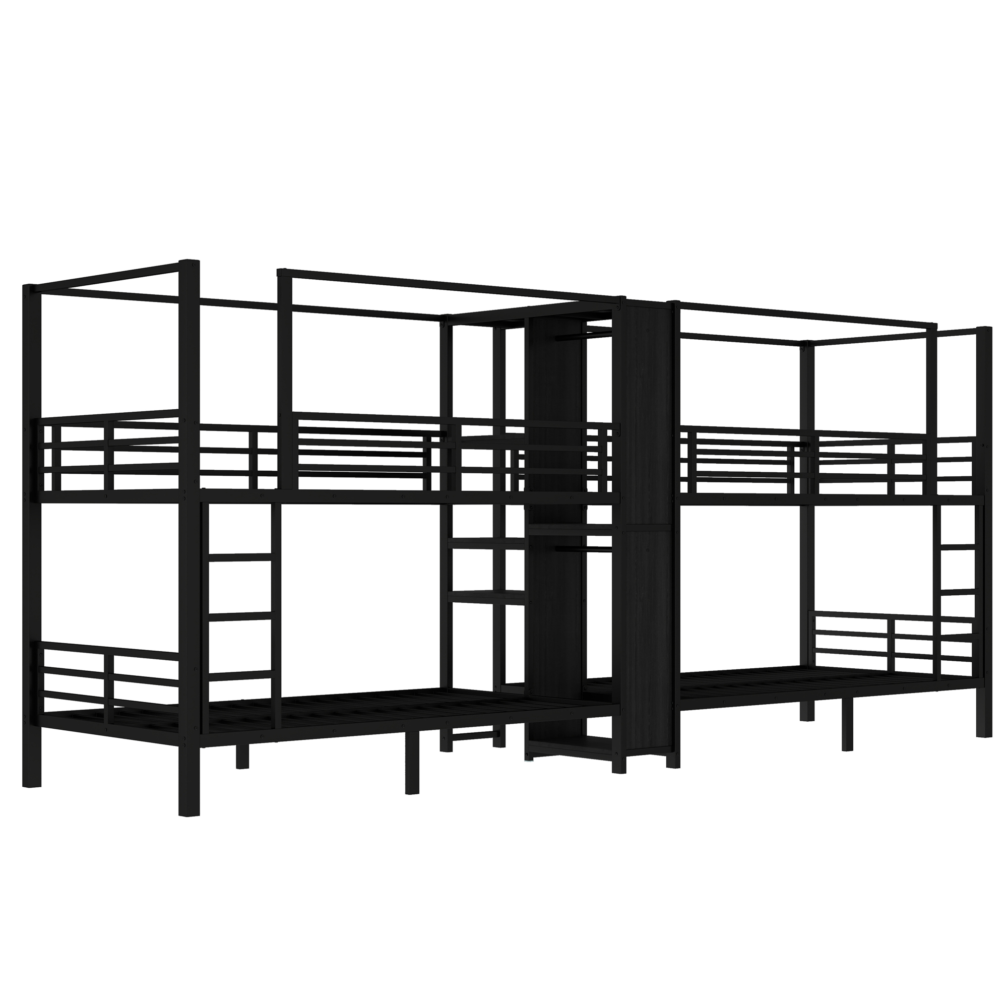 Twin Size Quadruple Metal Bunk Bed With Built-in Storage Shelves & Wardrobe 13 Twin Size Quadruple Metal Bunk Bed With Built-in Storage Shelves & Wardrobe