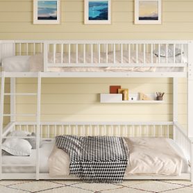 Full XL over Queen Floor Bunk Bed with Ladder and Safety Guardrails