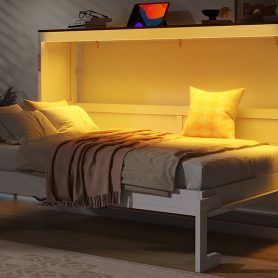 Twin Size Murphy Bed With LED Light, Can Be Folded Into A Cabinet, Hidden Wall Bed Cabinet
