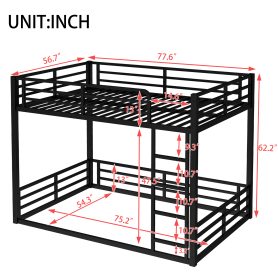 Metal Full Over Full Floor Bunk Bed Frame For Kids, Teens, Adults