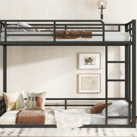 Metal Twin Xl Over Twin Xl Floor Bunk Bed Frame For Kids, Teens, Adults