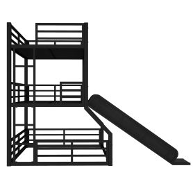 Metal Twin Over Twin Over Full Bunk Bed With Slide and Safety Guardrails