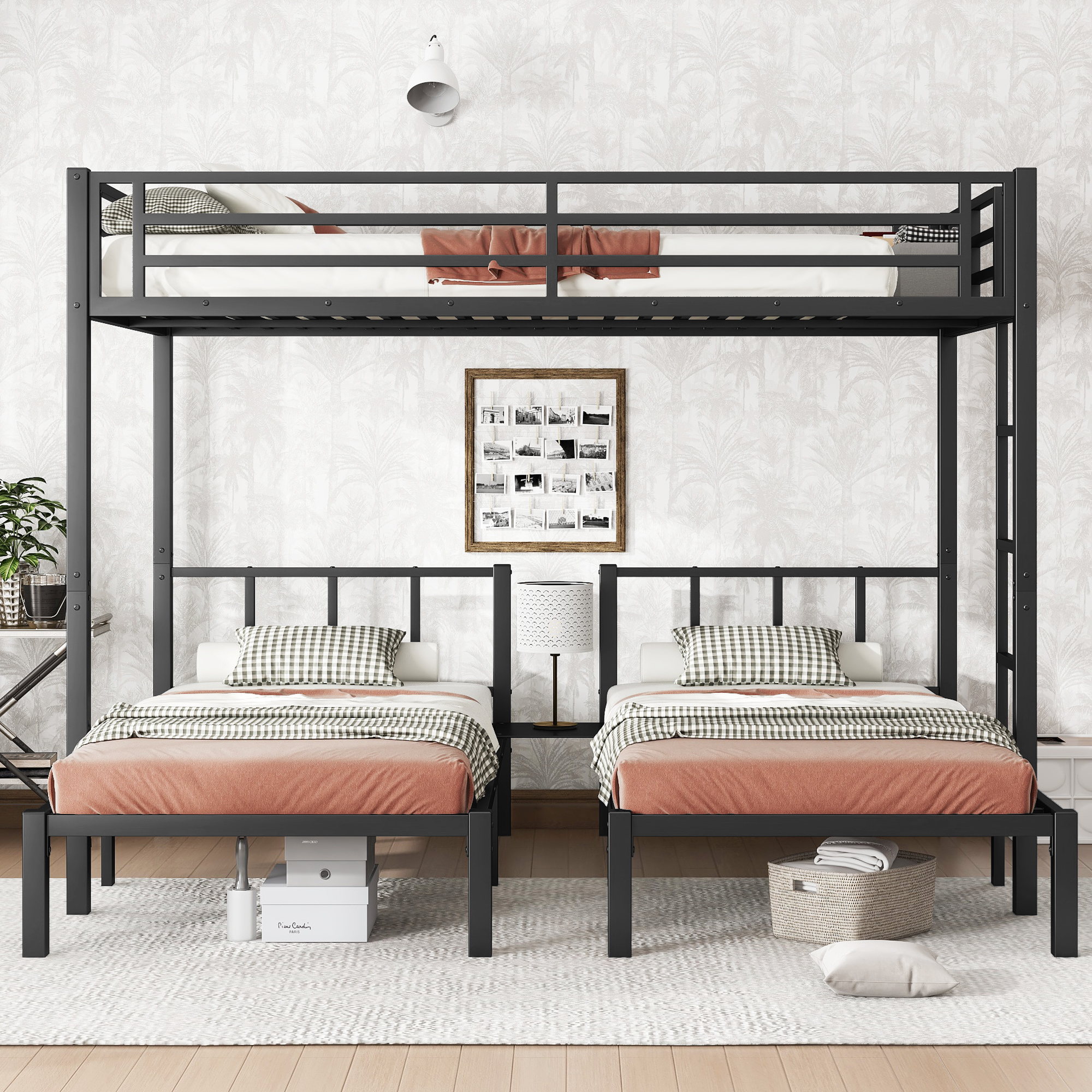 Twin XL over Twin & Twin Bunk Bed Metal Triple Bunk Bed 4 Twin XL over Twin & Twin Bunk Bed Metal Triple Bunk Bed