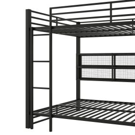 Metal Queen Over Queen Bunk Bed With Storage Cabinets And LED