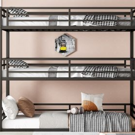 Metal Twin XL Over Twin XL Over Twin XL Bunk Bed With Safety Guardrails