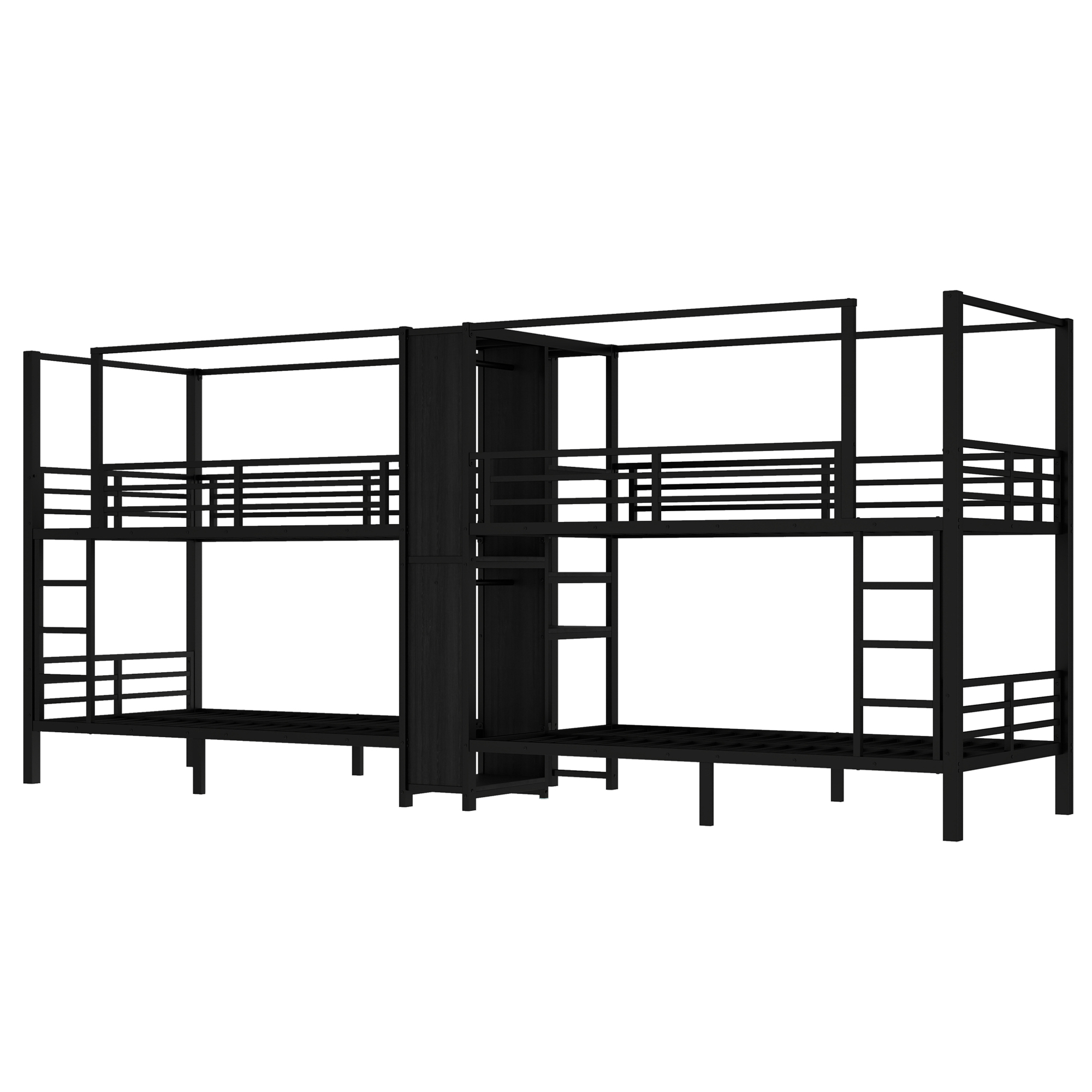 Twin Size Quadruple Metal Bunk Bed With Built-in Storage Shelves & Wardrobe 11 Twin Size Quadruple Metal Bunk Bed With Built-in Storage Shelves & Wardrobe