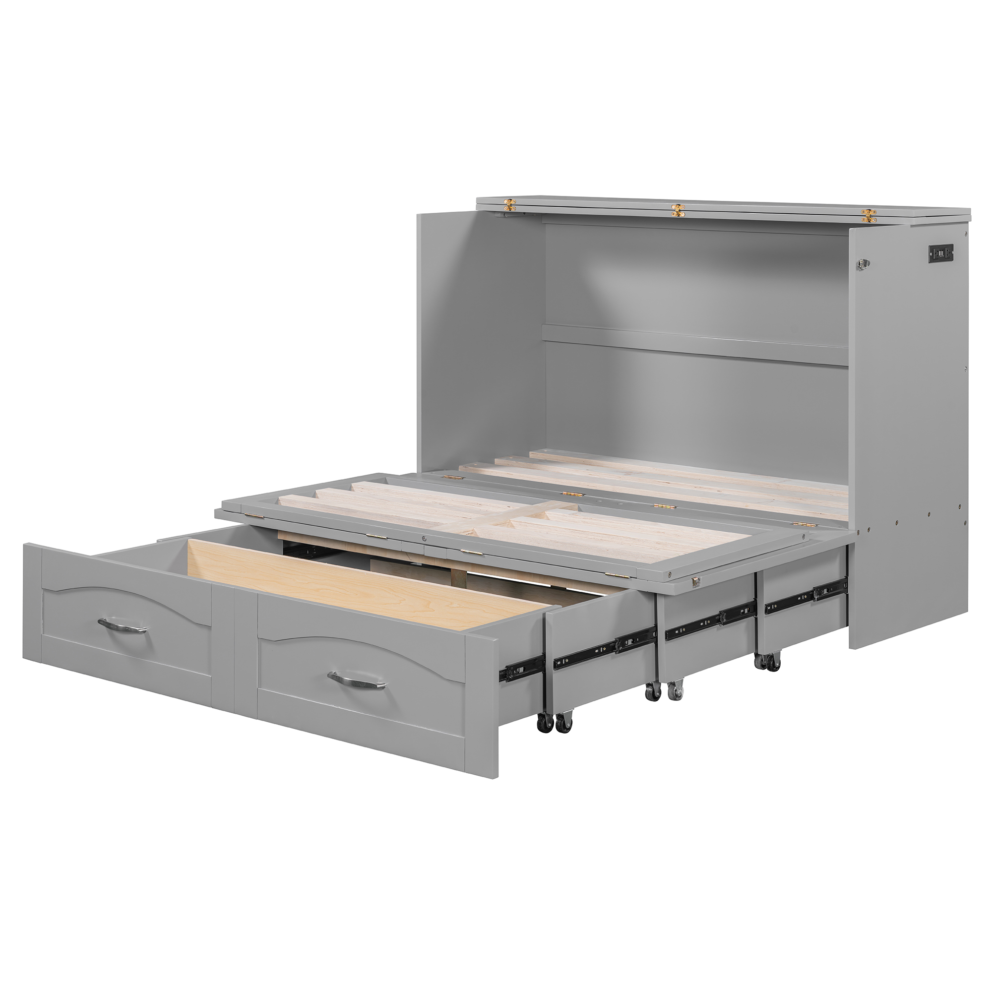 Full Size Wall Bed with drawer and a set of Sockets & USB Ports, Pulley Structure Design 14 Full Size Wall Bed with drawer and a set of Sockets & USB Ports, Pulley Structure Design