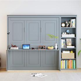 Queen Size Murphy Bed With Desk And Bookshelf