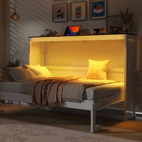 Twin Size Murphy Bed With LED Light, Can Be Folded Into A Cabinet, Hidden Wall Bed Cabinet