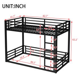 Metal Twin Xl Over Twin Xl Floor Bunk Bed Frame For Kids, Teens, Adults