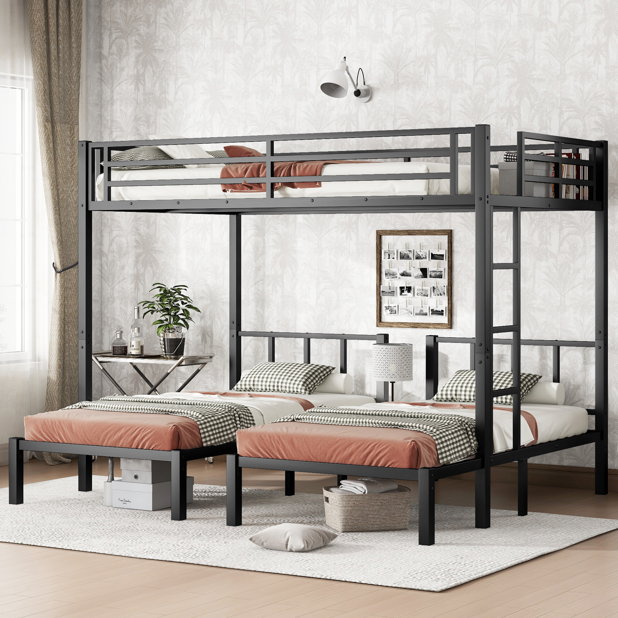 Twin XL over Twin & Twin Bunk Bed Metal Triple Bunk Bed 3 Twin XL over Twin & Twin Bunk Bed Metal Triple Bunk Bed
