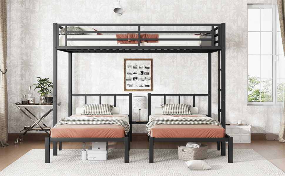 Twin XL over Twin & Twin Bunk Bed Metal Triple Bunk Bed 14 Twin XL over Twin & Twin Bunk Bed Metal Triple Bunk Bed