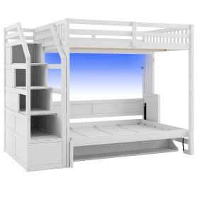 Full Xl Size Loft Bed With Storage Staircase And Full Size Murphy Bed With LED Light
