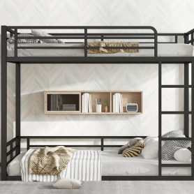 Metal Full Over Full Floor Bunk Bed Frame For Kids, Teens, Adults