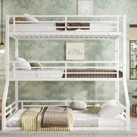 Metal Twin Over Twin Over Full Bunk Bed With Safety Guardrails