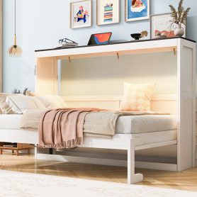 Twin Size Murphy Bed With LED Light, Can Be Folded Into A Cabinet, Hidden Wall Bed Cabinet