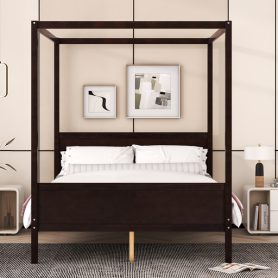 Queen Size Canopy Bed with Headboard and Footboard, Slat Support Leg