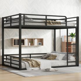 Metal Full Over Full Floor Bunk Bed Frame For Kids, Teens, Adults