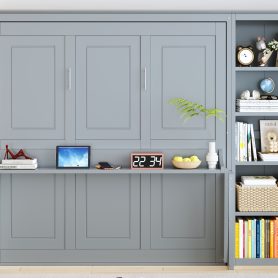 Queen Size Murphy Bed With Desk And Bookshelf