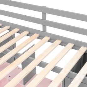 Full Size Wood Loft Bed with Wardrobe, Shelves and Cabinet