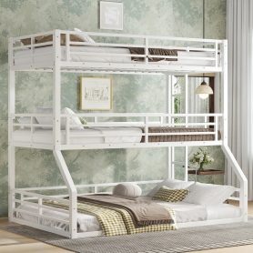 Metal Twin Over Twin Over Full Bunk Bed With Safety Guardrails