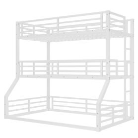 Metal Twin Over Twin Over Full Bunk Bed With Safety Guardrails