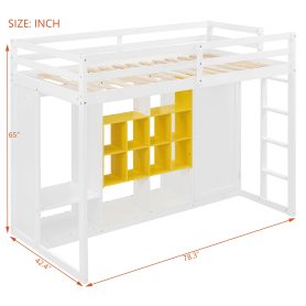 Twin Size Wood Loft Bed With Wardrobe, Shelves And  Cabinet