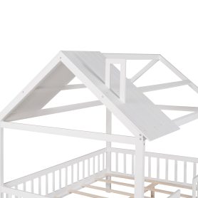 Full Size Wood House Bed with Fence 24 Full Size Wood House Bed with Fence