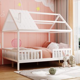 Full Size Wood House Bed with Fence 25 Full Size Wood House Bed with Fence