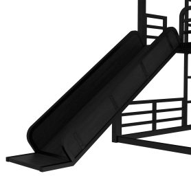 Metal Twin Over Twin Over Full Bunk Bed With Slide and Safety Guardrails