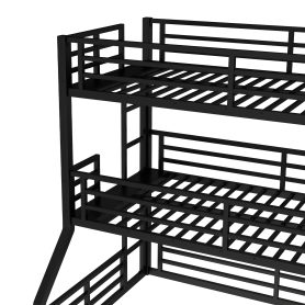 Metal Twin Over Twin Over Full XL Bunk Bed with Safety Guardrails