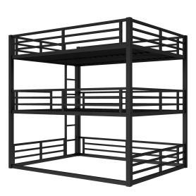 Metal Queen Over Full Xl Over Queen Bunk Bed With Safety Guardrails