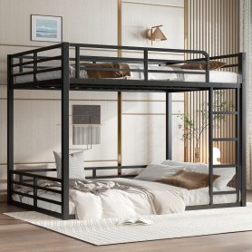 Metal Bunk Bed, Full Xl Over Full Xl Floor Bunk Bed Frame,heavy-duty Bunk Bed For Kids, Teens, Adults, Noise-reduced Design, Black