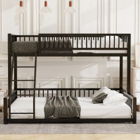Twin XL over Queen Floor Bunk Bed with Ladder and Safety Guardrails