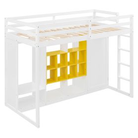 Twin Size Wood Loft Bed With Wardrobe, Shelves And  Cabinet