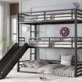 Metal Twin Xl Over Twin Xl Over Twin Xl Bunk Bed With Slide, and Safety Guardrails 34 Metal Twin Xl Over Twin Xl Over Twin Xl Bunk Bed With Slide, and Safety Guardrails