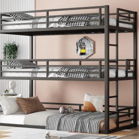Metal Twin XL Over Twin XL Over Twin XL Bunk Bed With Safety Guardrails