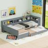 Wood Twin Size L-shaped Platform Bed with Trundle and a Drawer