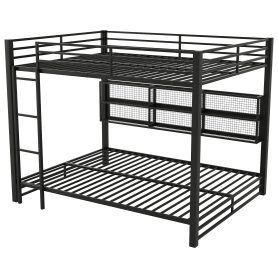 Metal Queen Over Queen Bunk Bed With Storage Cabinets And LED