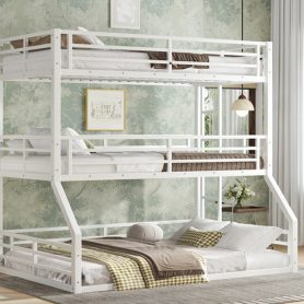 Metal Twin Over Twin Over Full Bunk Bed With Safety Guardrails