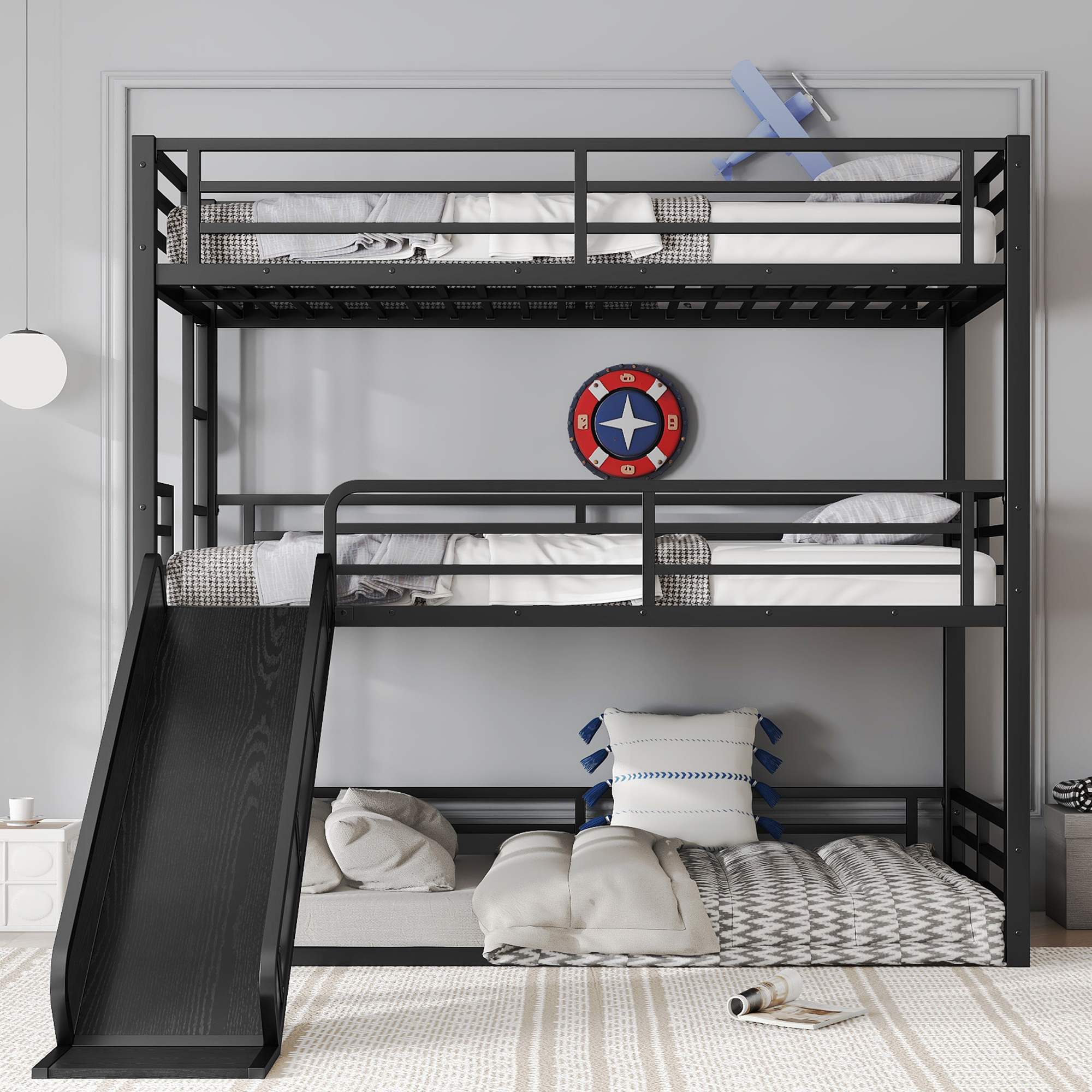 Metal Twin Xl Over Twin Xl Over Twin Xl Bunk Bed With Slide, and Safety Guardrails 3 Metal Twin Xl Over Twin Xl Over Twin Xl Bunk Bed With Slide, and Safety Guardrails