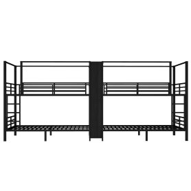 Full Size Quadruple Metal Bunk Bed With Built-in Storage Shelves & Wardrobe