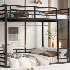 Metal Bunk Bed, Full Xl Over Full Xl Floor Bunk Bed Frame,heavy-duty Bunk Bed For Kids, Teens, Adults, Noise-reduced Design, Black