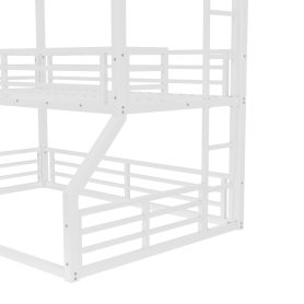 Metal Twin Over Twin Over Full Bunk Bed With Safety Guardrails